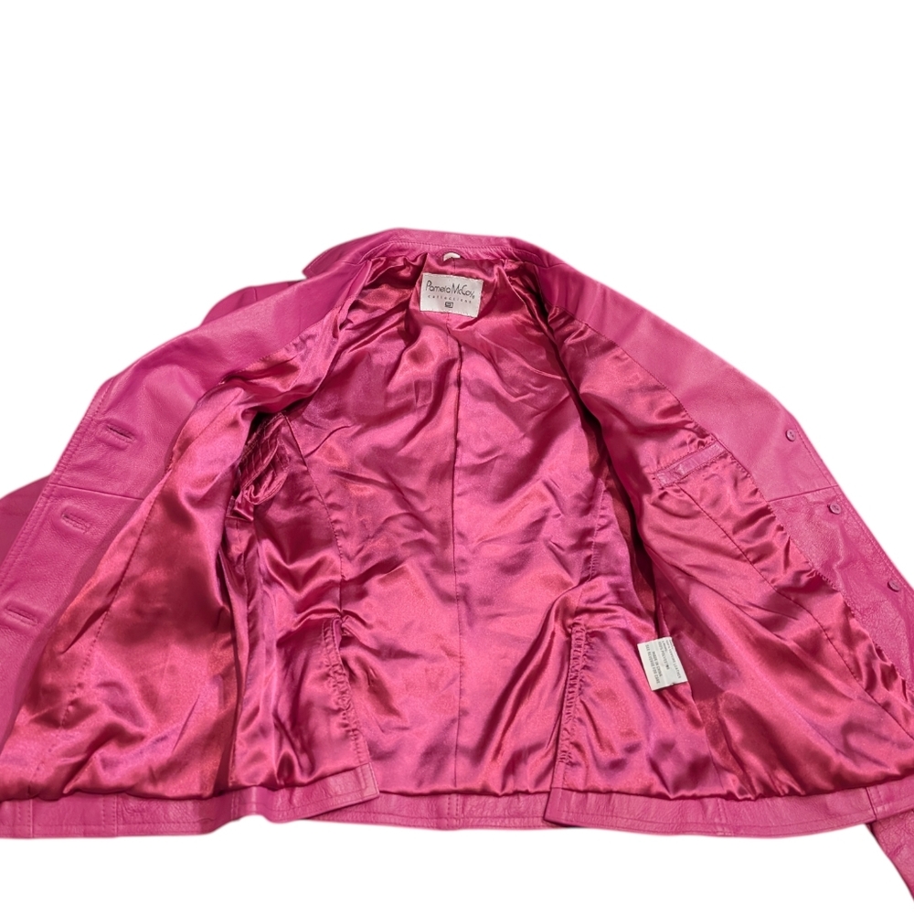 Vintage 90s Pamela McCoy Fuchsia Genuine Leather Jacket Blazer Style size Small - Picture 6 of 10